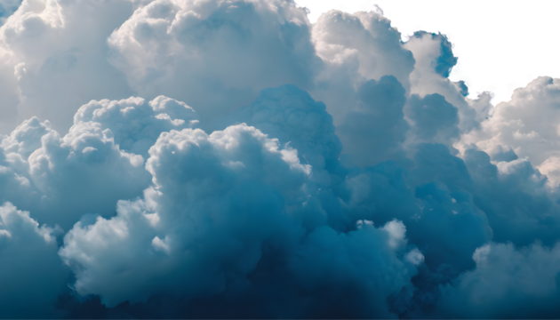 Blue clouds and smoke on a transparent background,  fluffy clouds, realistic clouds, clouds in the sky 