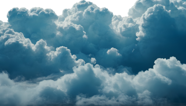 Blue clouds and smoke on a transparent background,  fluffy clouds, realistic clouds, clouds in the sky 