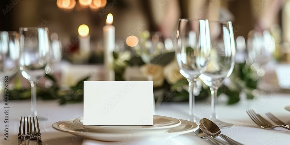 Poster elegant table setting with blank place card