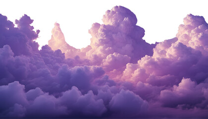 Purple clouds and smoke on a transparent background,  fluffy clouds, realistic clouds, clouds in the sky 