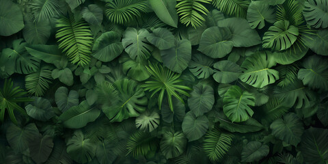A lush green forest with many leaves and vines