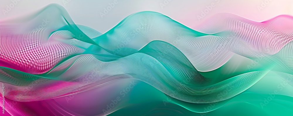 Aufkleber a colorful gradient wave pattern featuring smooth, flowing lines transitioning from green to pink,