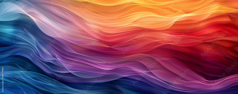 Aufkleber an energetic rainbow gradient wave background with overlapping layers of color, from warm reds and o