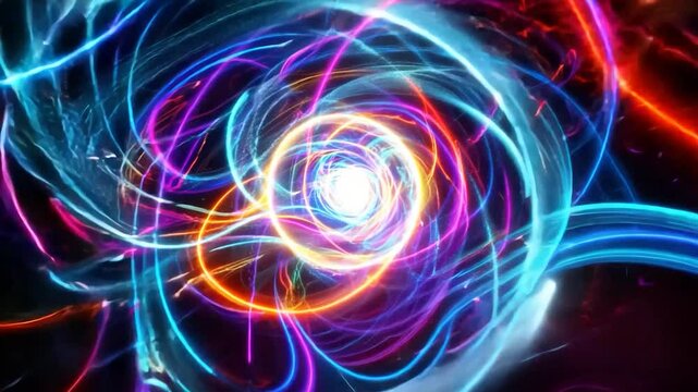 Mesmerizing light trails form colorful swirling patterns on a dark background. Ideal for backgrounds, vj loops, and visual effects