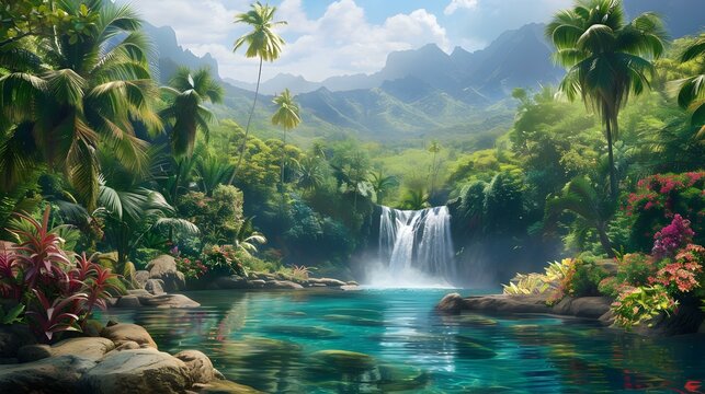 Tropical landscape with dense thickets of coconut trees img