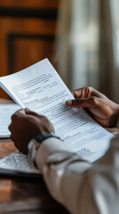 Naklejka premium Business Professional Reviewing Important Documents in Office Setting