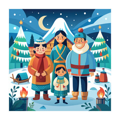 Family travel winter concept vector illustration