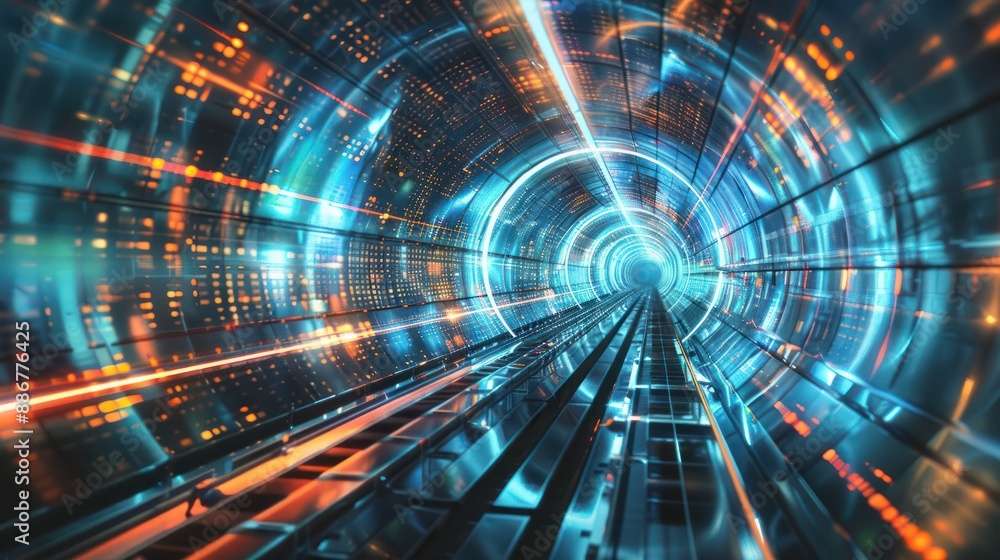 Poster digital acceleration hub, abstract representation of a central hub where digital speed technology co