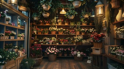 Fototapeta premium A flower shop with a homely atmosphere decorated