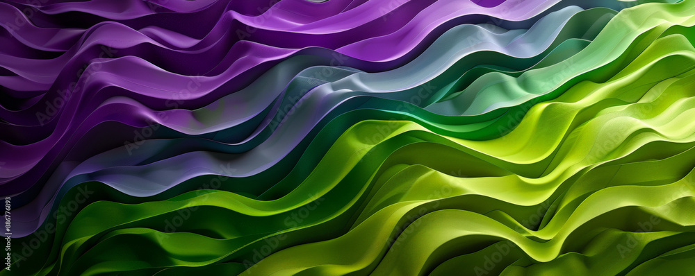 Poster a dynamic gradient color wave pattern with vibrant transitions from purple to green, featuring