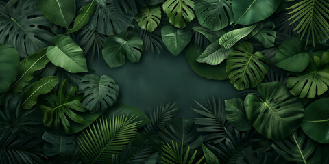 Fototapeta premium A green background with a large leafy plant in the foreground