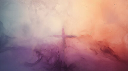 A colorful abstract painting with a cross in the middle