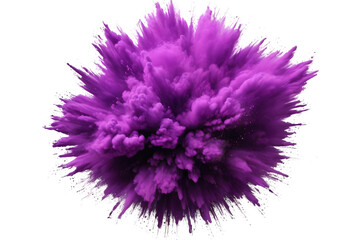 Purple powder explosion isolated on transparent background, color explosion, abstract lila powder explosion, splash of paint