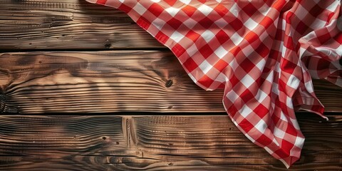 Obraz premium Red and White Checkered Tablecloth on Rustic Wooden Surface