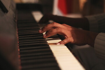 Creative Hands on Old Honky Tonk Piano: Wide Aperture Shot