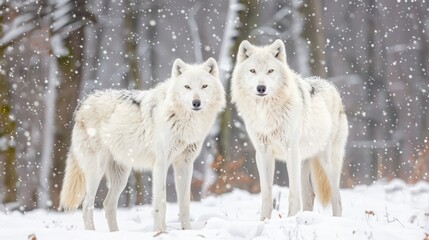 Obraz premium Arctic Wolves in a Snowy Forest