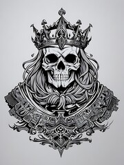 Undead skull artwork wearing a crown, t-shirt design, illustration