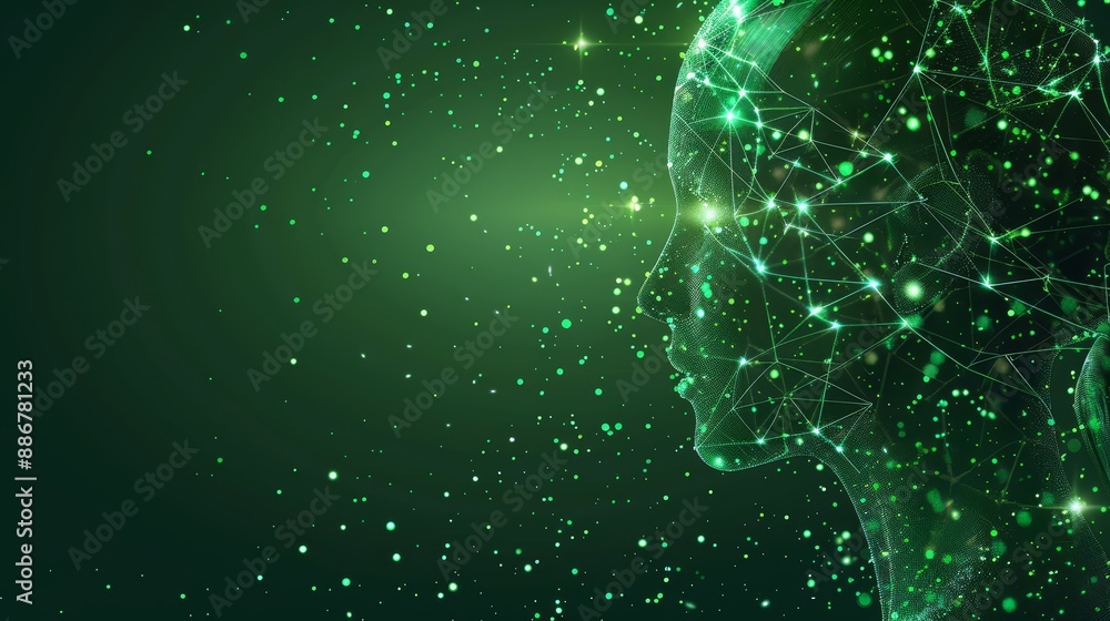 Wall mural artificial intelligence and modern technology concept. glowing human face on a green background. ai 