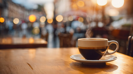 A Cup Of Coffee, A Tilt Shift Photo, Anamorphic Bokeh, Italian. Generative AI