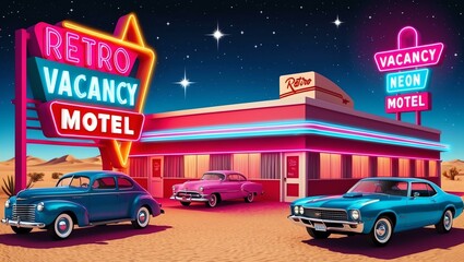 retro neon motel desert motel with neon vacancy signs Retro neon background theme