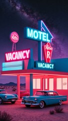 retro neon motel desert motel with neon vacancy signs Retro neon background theme