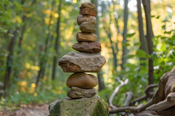 Stack of Balanced Stones in Nature 