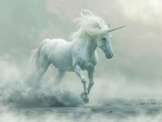 Obraz premium Fairytale animal unicorn with a horn on its forehead. Neural network AI generated art