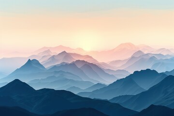 Fototapeta premium Gentle sunrise over distant mountain ranges
