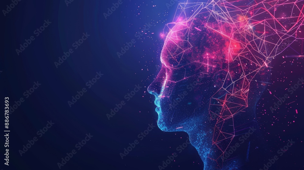 Sticker abstract digital human face. artificial intelligence concept of big data or cyber security.