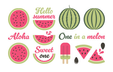 Watermelon Set One In A Melon Bitten Watermelons Summer Fruit Slice Bundle Pink Popsicle