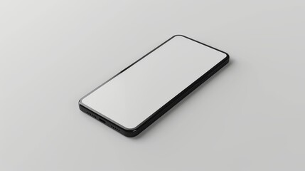 A black cell phone with a white screen sits on a grey surface