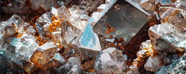 A background featuring rare earth minerals embedded in rock, with elements such as cerium and