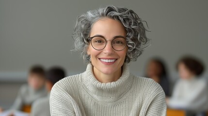 Happy teacher in a classroom engaging students in a lively discussion. Diverse educators fostering a positive and inclusive learning environment with smiles and dedication. Portrait, Realistic Photo,
