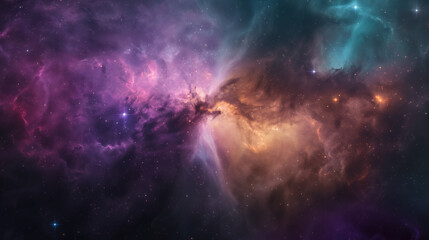 A colorful galaxy with purple, blue, and orange clouds