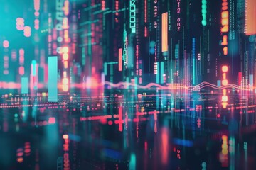 A dynamic digital abstract with vibrant colors and data visualization representing modern technology and innovation.