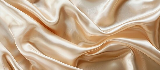 Obraz premium Smooth luxury satin silk cloth texture in beige or light brown tones adorns the background with a minimalistic style and ample copy space image.