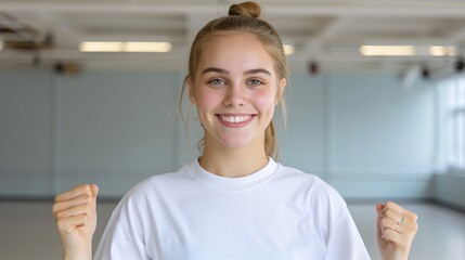 Smiling dancer in a studio performing a captivating routine. Diverse performers expressing their talent and passion in a lively and creative setting. Portrait, Realistic Photo, High resolution,