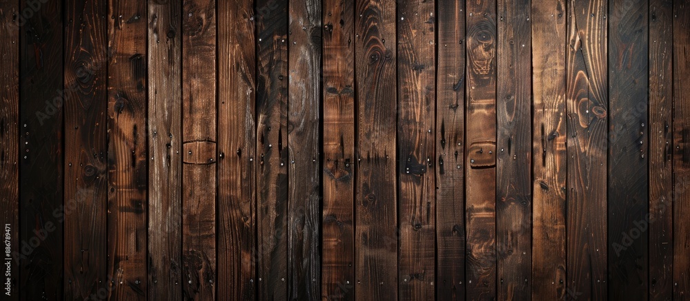 Poster rustic old brown wooden texture background with a dark timber hue, suitable for a long panoramic ban