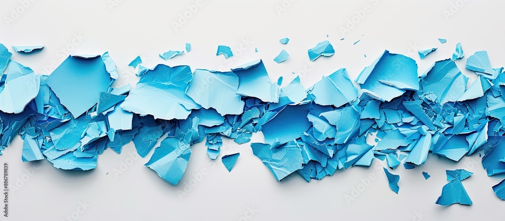 Poster Blue paper pieces on a white background with copy space image.