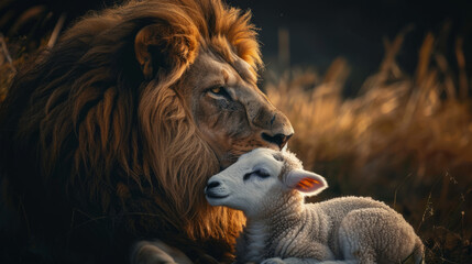 The Lion and the Lamb together in an image on a black background.