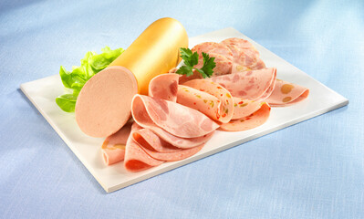 Frischwurstaufschnitt, Leberwurst, Wurst, Wurstscheiben, Wurstplatte, 
