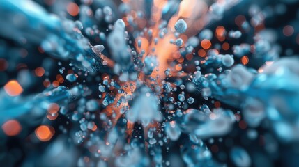 Abstract representation of dynamic blue and orange fluid particles appearing to be in motion, creating a sense of energy, excitement, and vibrancy in an image.