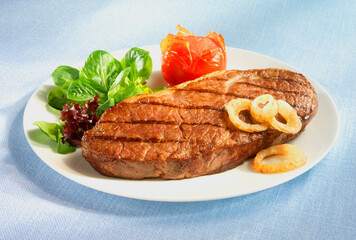 Rumpsteak, Steak, tellergericht, Tomate, Salat, gebraten, 
