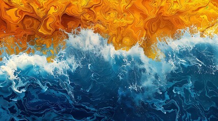 Cobalt blue waves under a palette of marigold and goldenrod