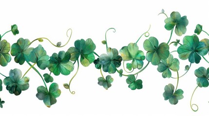 a clover garland clipart, holiday decoration, flat design illustration, green shades, isolated on white background
