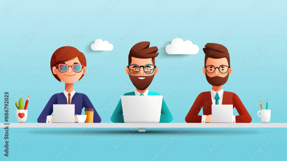 Poster illustration of office teamwork in creative development. flat design concept showcasing collaboratio