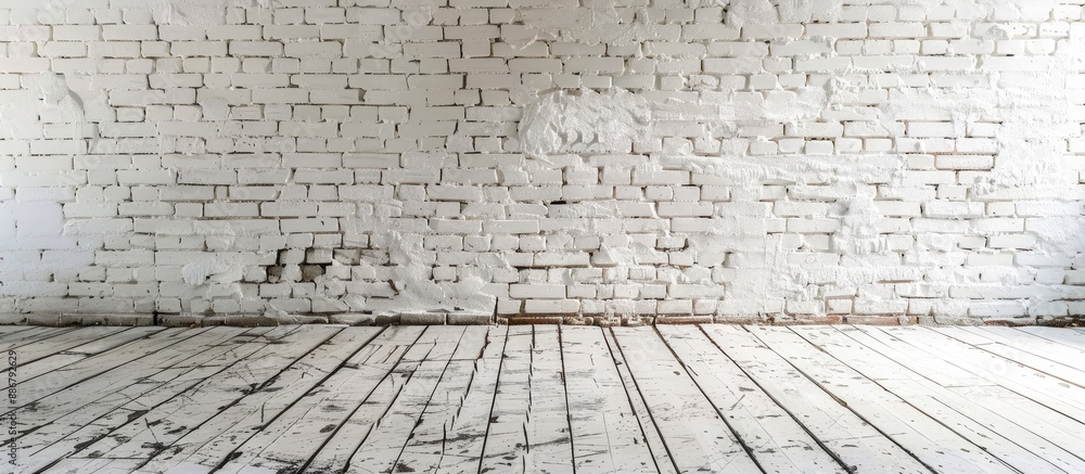Poster background with a white brick wall providing empty space for text or images, also known as a copy sp