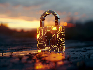 A digital padlock icon incorporating a circuit pattern, symbolizing digital security