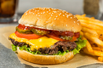 Fast Food Cheeseburger and French Fries