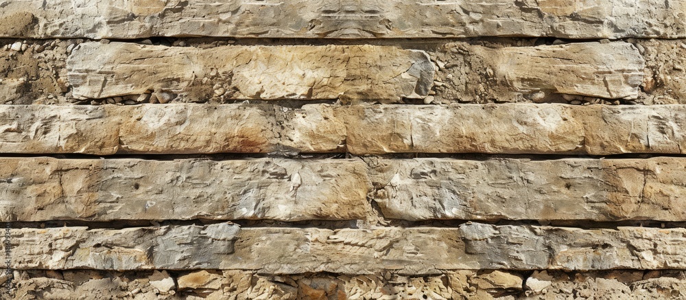 Poster stone wall with horizontal stripes covered in dirt, providing a textured background, featuring a spa